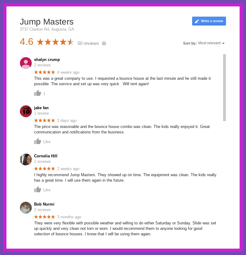 Jump Masters Bounce House Rentals Reviews